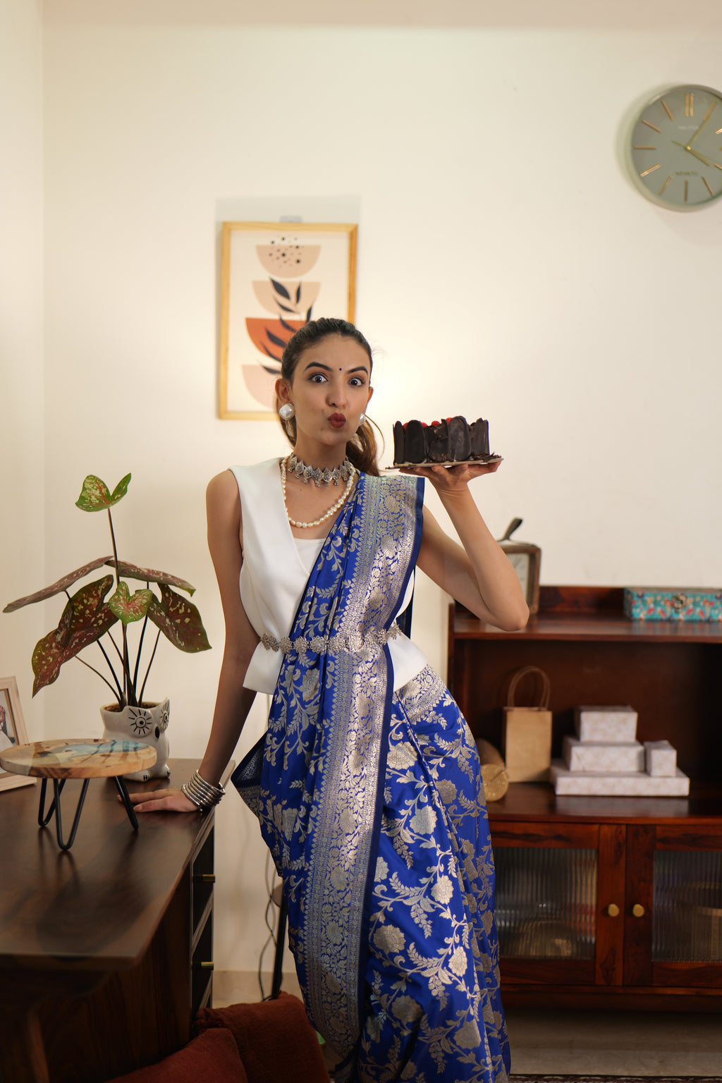 Cobalt blue katan silk saree | Weave Owl Handwoven in banaras