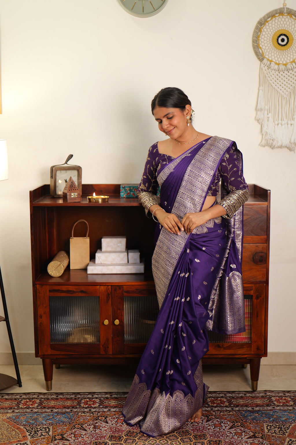 Purple Handwoven Banarasi Katan Silk Saree | Handwoven in banaras