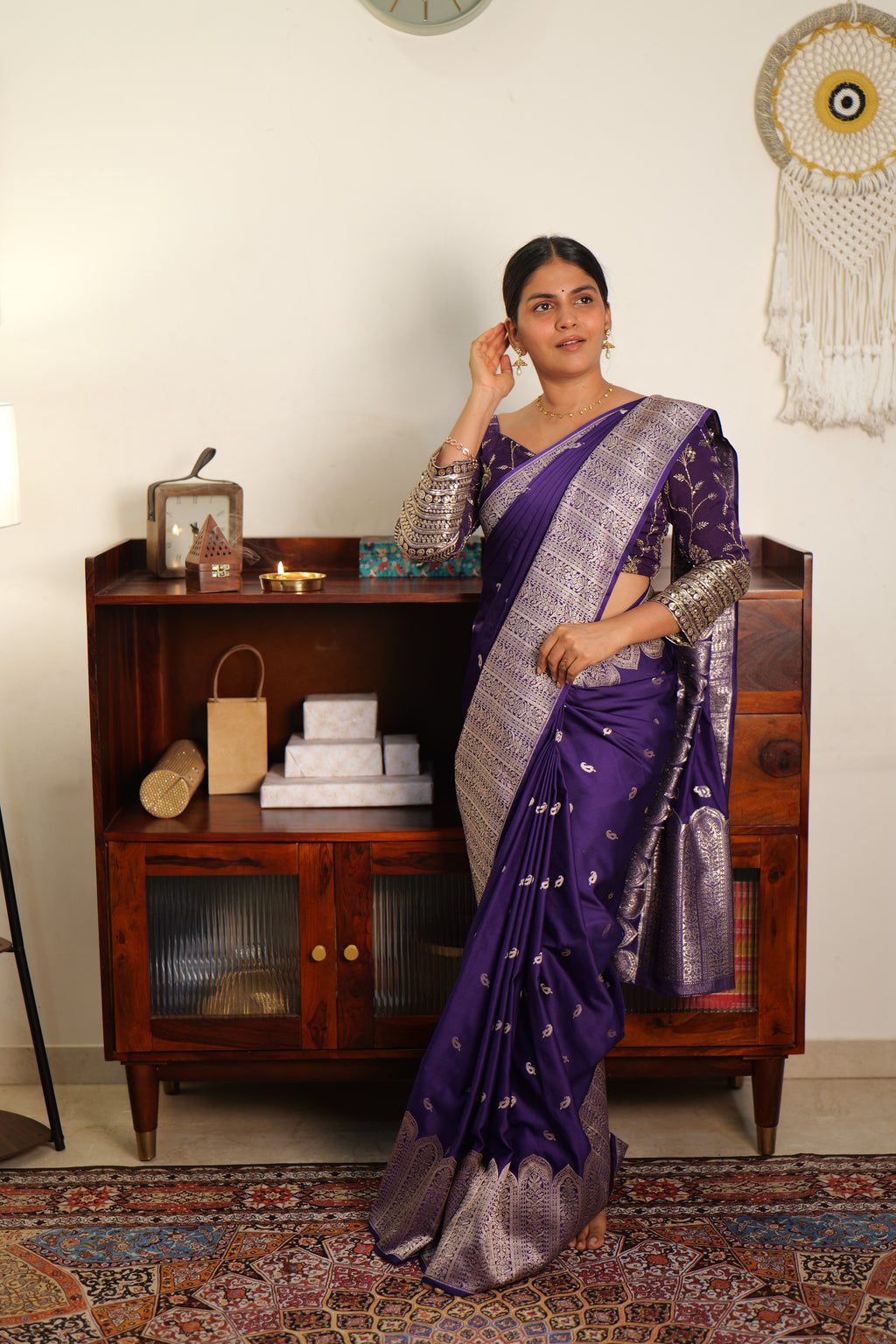 Purple Handwoven Banarasi Katan Silk Saree | Handwoven in banaras