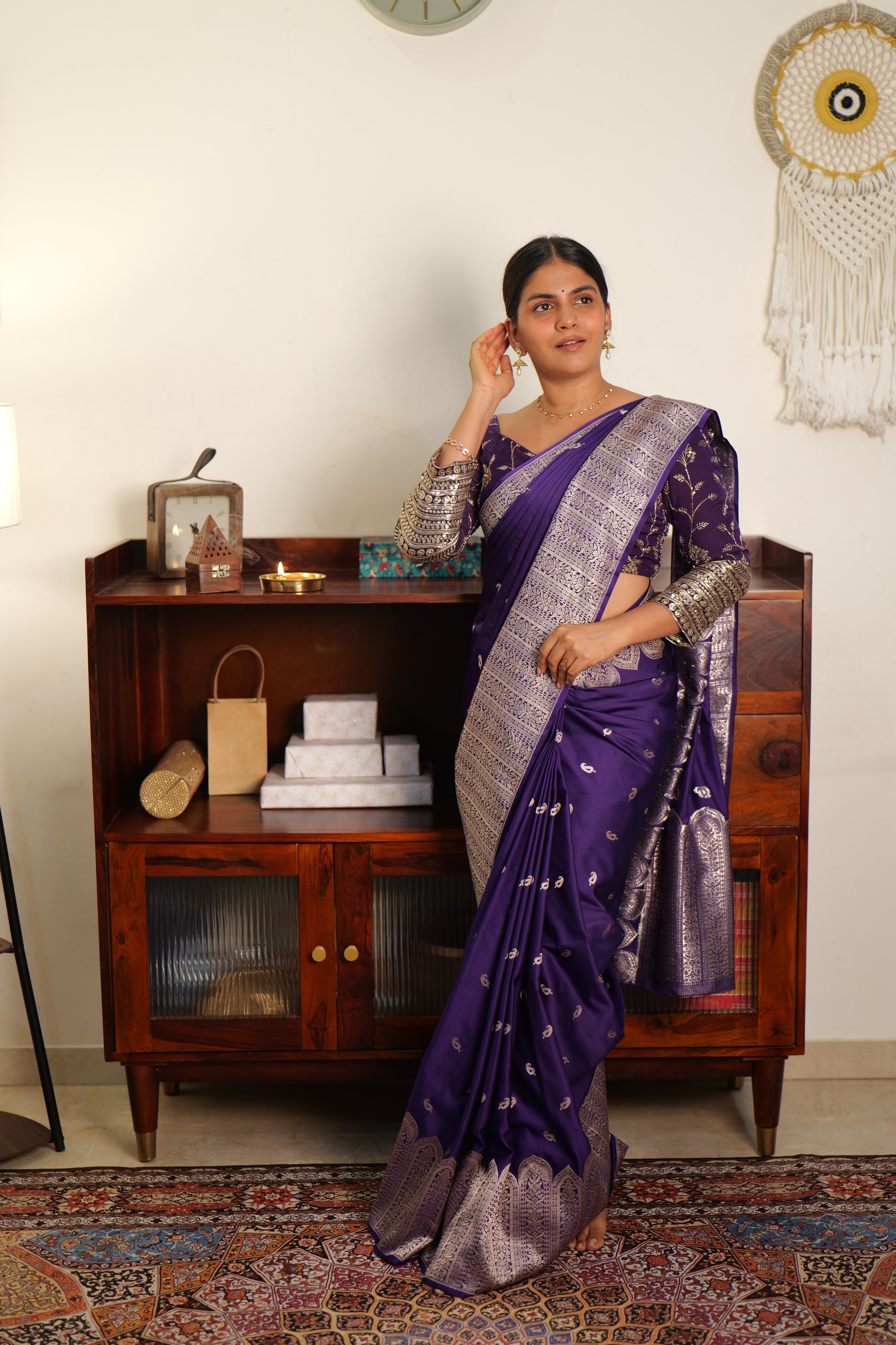 Purple Handwoven Banarasi Katan Silk Saree | Handwoven in banaras