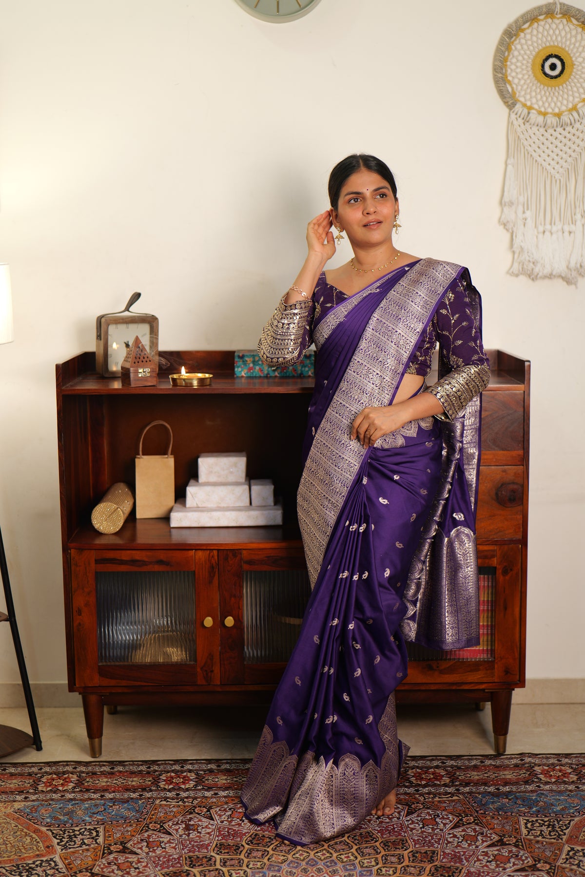 Purple Handwoven Banarasi Katan Silk Saree | Handwoven in banaras