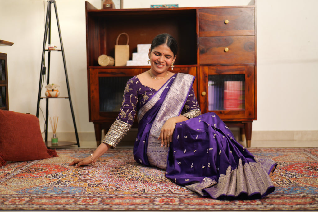 Purple Handwoven Banarasi Katan Silk Saree | Handwoven in banaras