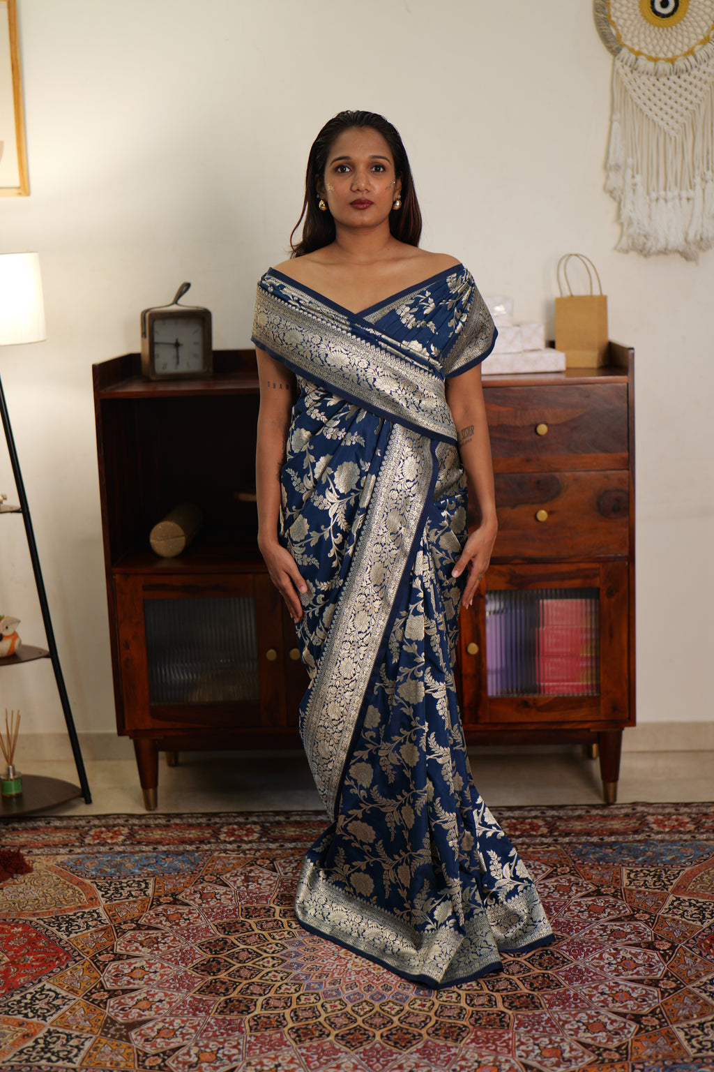 Royal blue katan silk saree | Weave Owl Handwoven in banaras