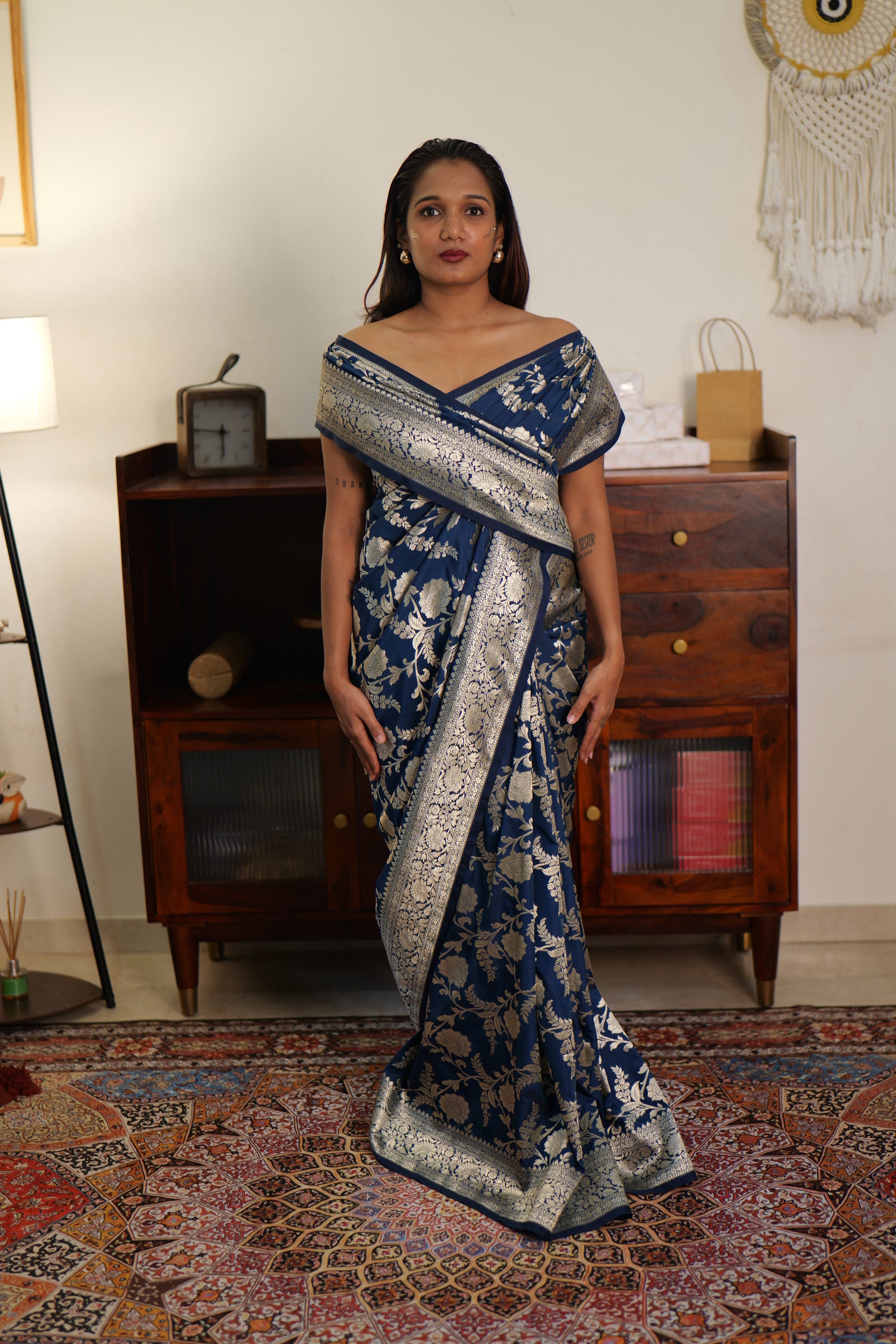 Royal blue katan silk saree | Weave Owl Handwoven in banaras