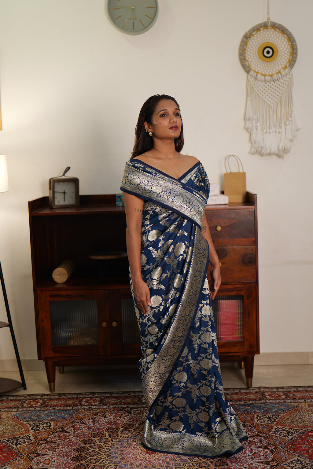 Royal blue katan silk saree | Weave Owl Handwoven in banaras