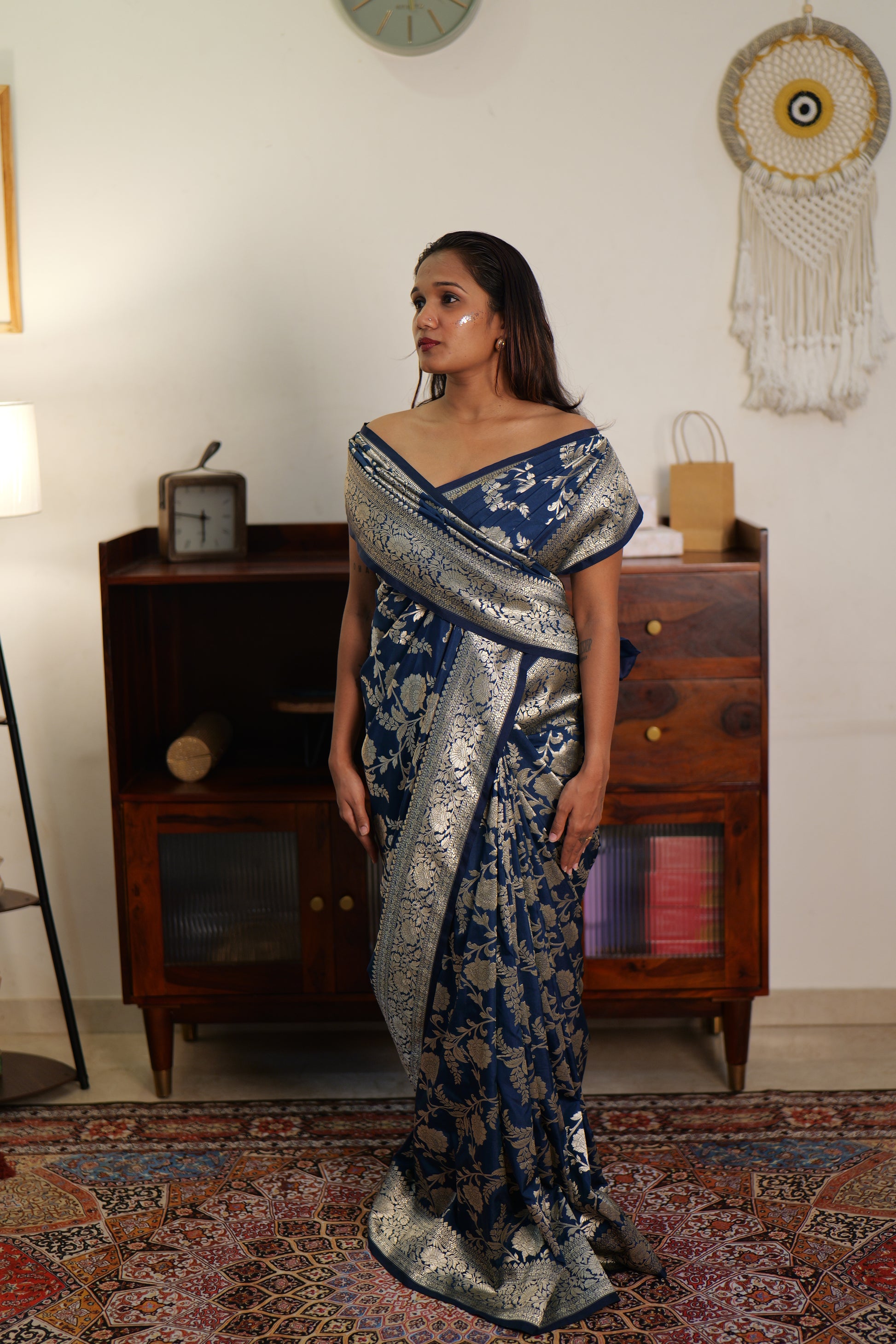 Royal blue katan silk saree | Weave Owl Handwoven in banaras