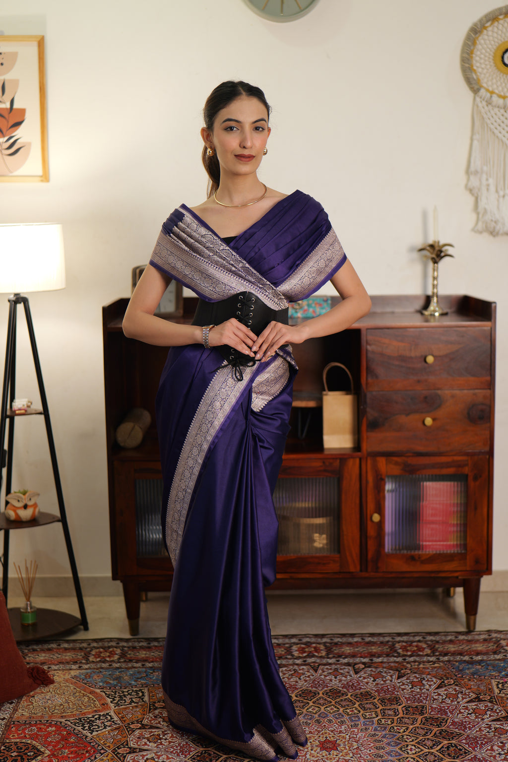 Deep Indigo Handwoven Banarasi Katan Silk Saree