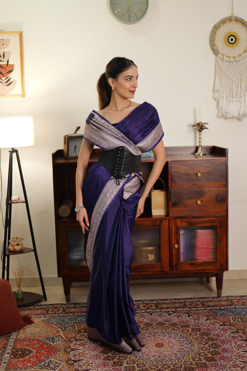 Deep Indigo Handwoven Banarasi Katan Silk Saree