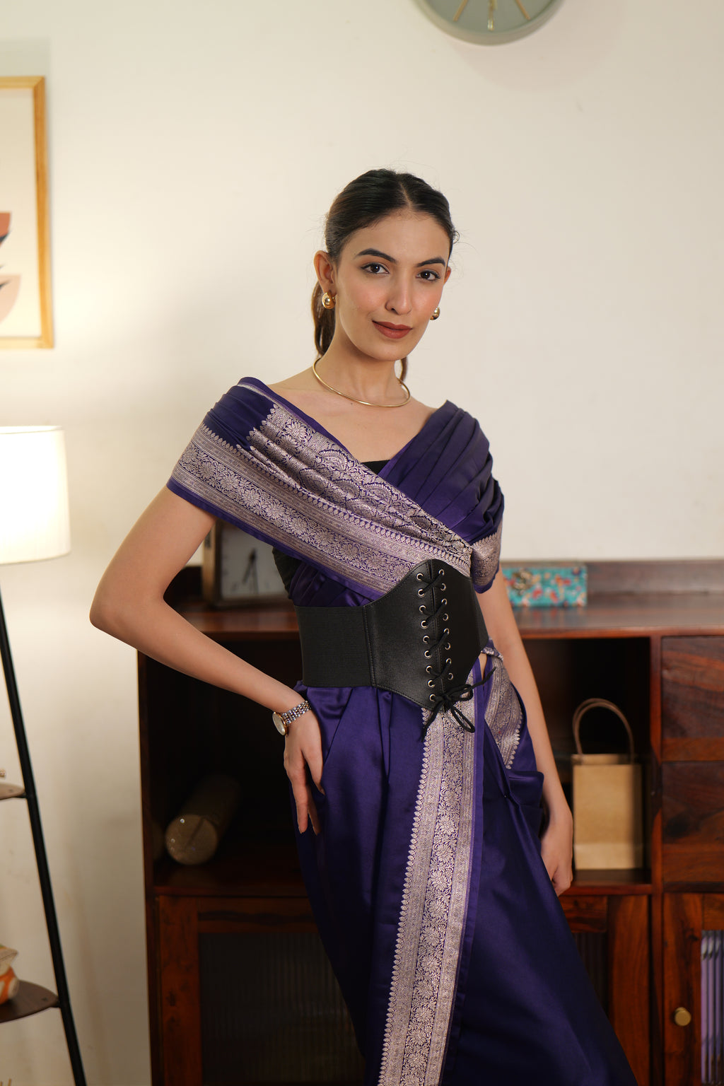Deep Indigo Handwoven Banarasi Katan Silk Saree