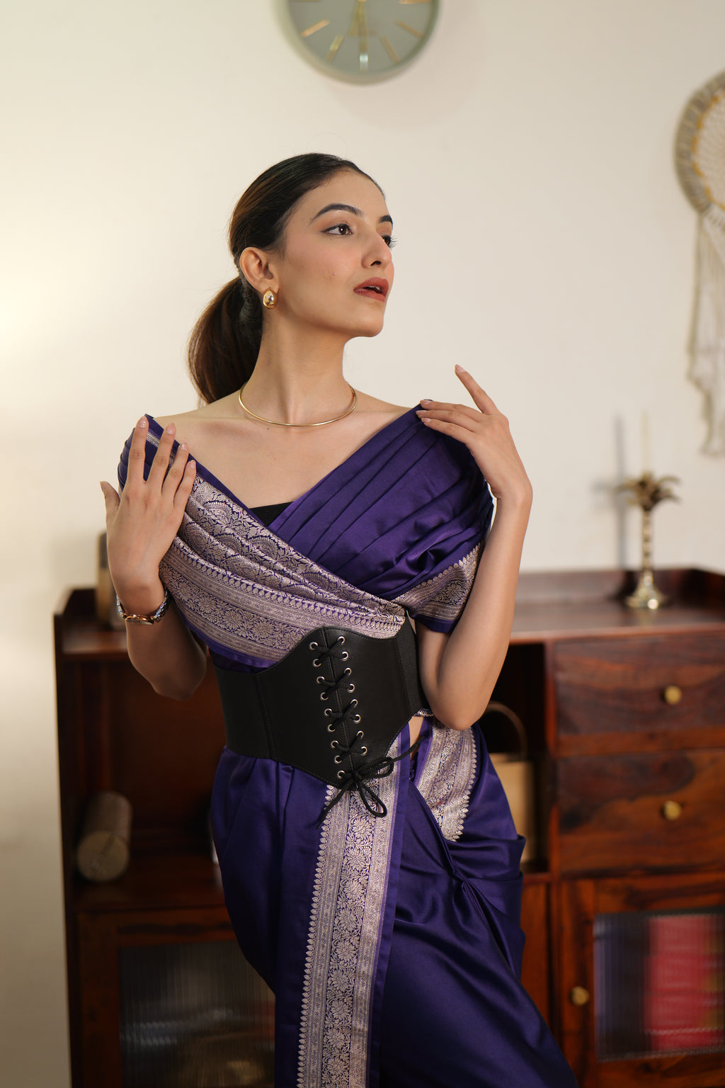 Deep Indigo Handwoven Banarasi Katan Silk Saree