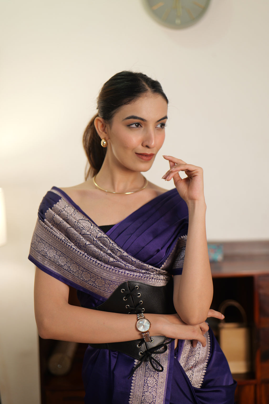 Deep Indigo Handwoven Banarasi Katan Silk Saree
