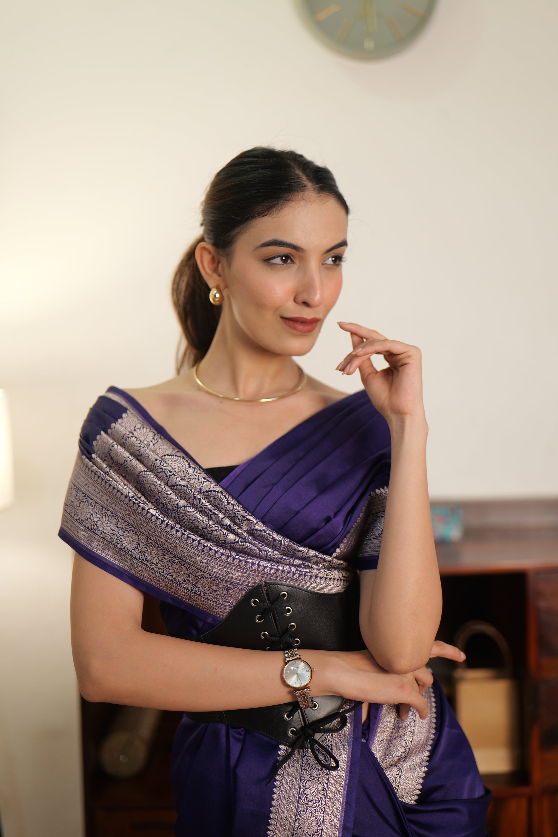 Deep Indigo Handwoven Banarasi Katan Silk Saree