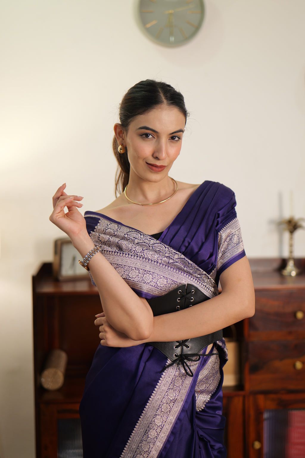 Deep Indigo Handwoven Banarasi Katan Silk Saree