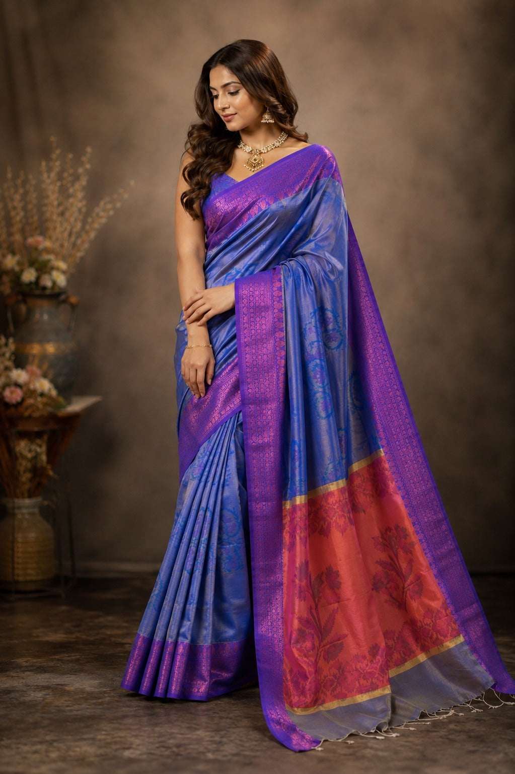 A dual shade purple & blue saree | Weave Owl handwoven in banaras