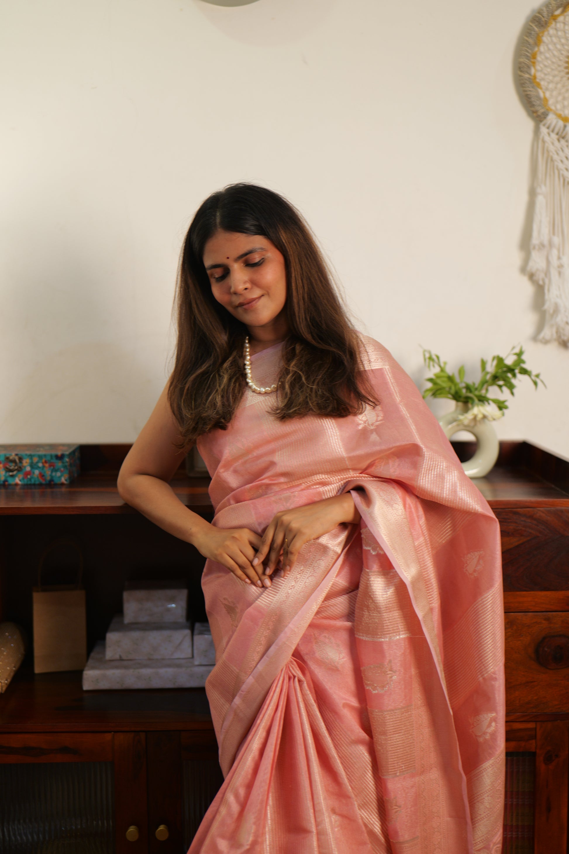 Soft Blush Pink Katan Silk Banarasi Saree — Handwoven in Varanasi