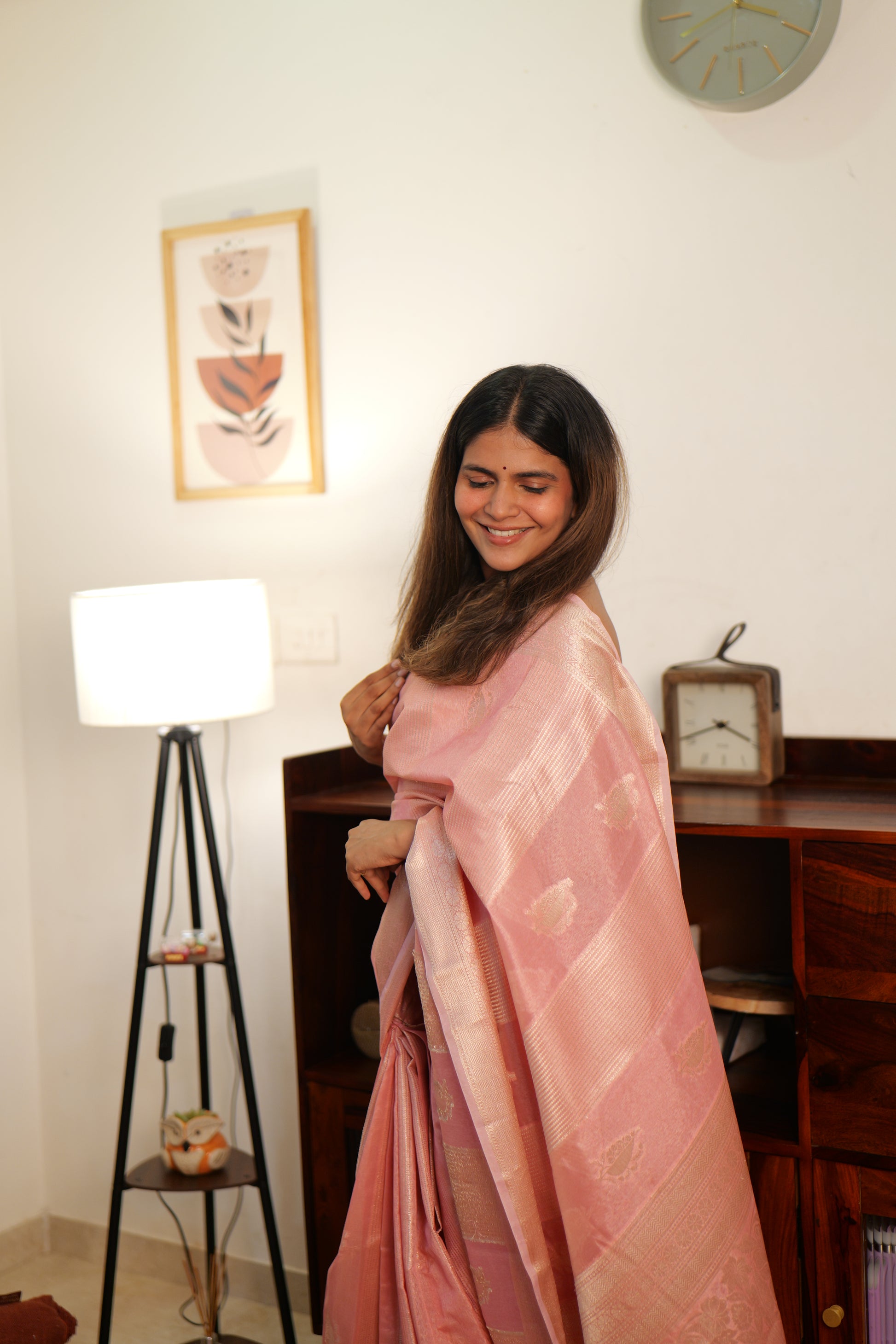 Soft Blush Pink Katan Silk Banarasi Saree — Handwoven in Varanasi