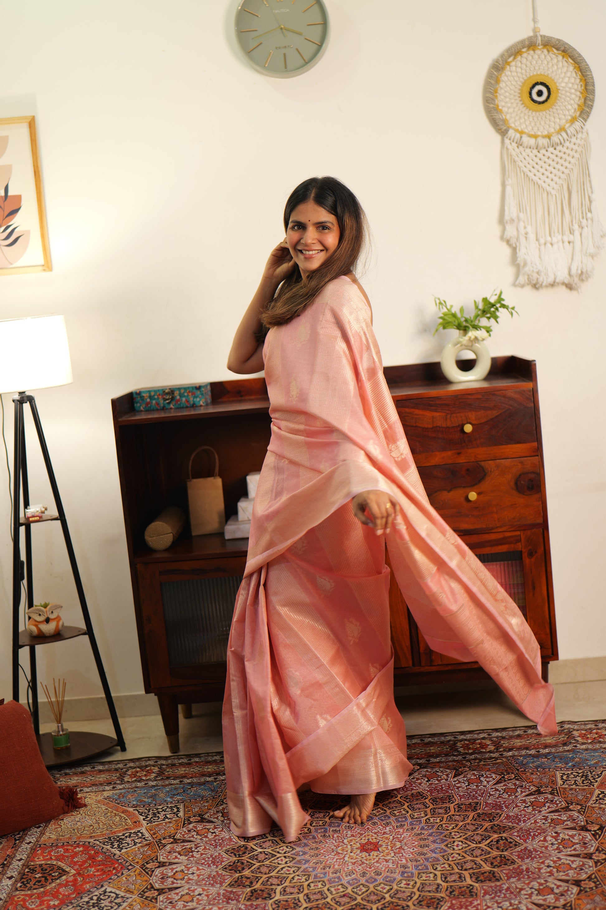 Soft Blush Pink Katan Silk Banarasi Saree — Handwoven in Varanasi