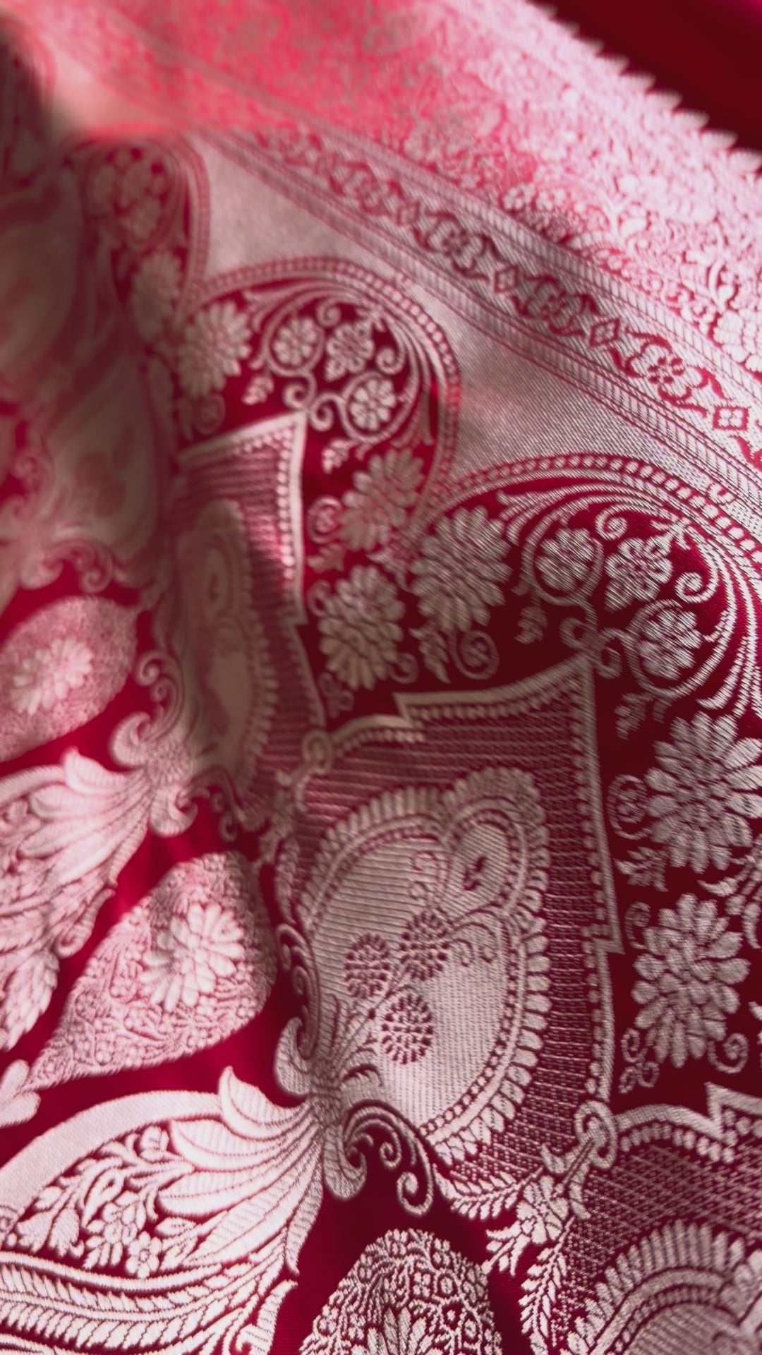 Pure Red Katan Banarasi Silk Saree | Weave Owl handwoven in banaras